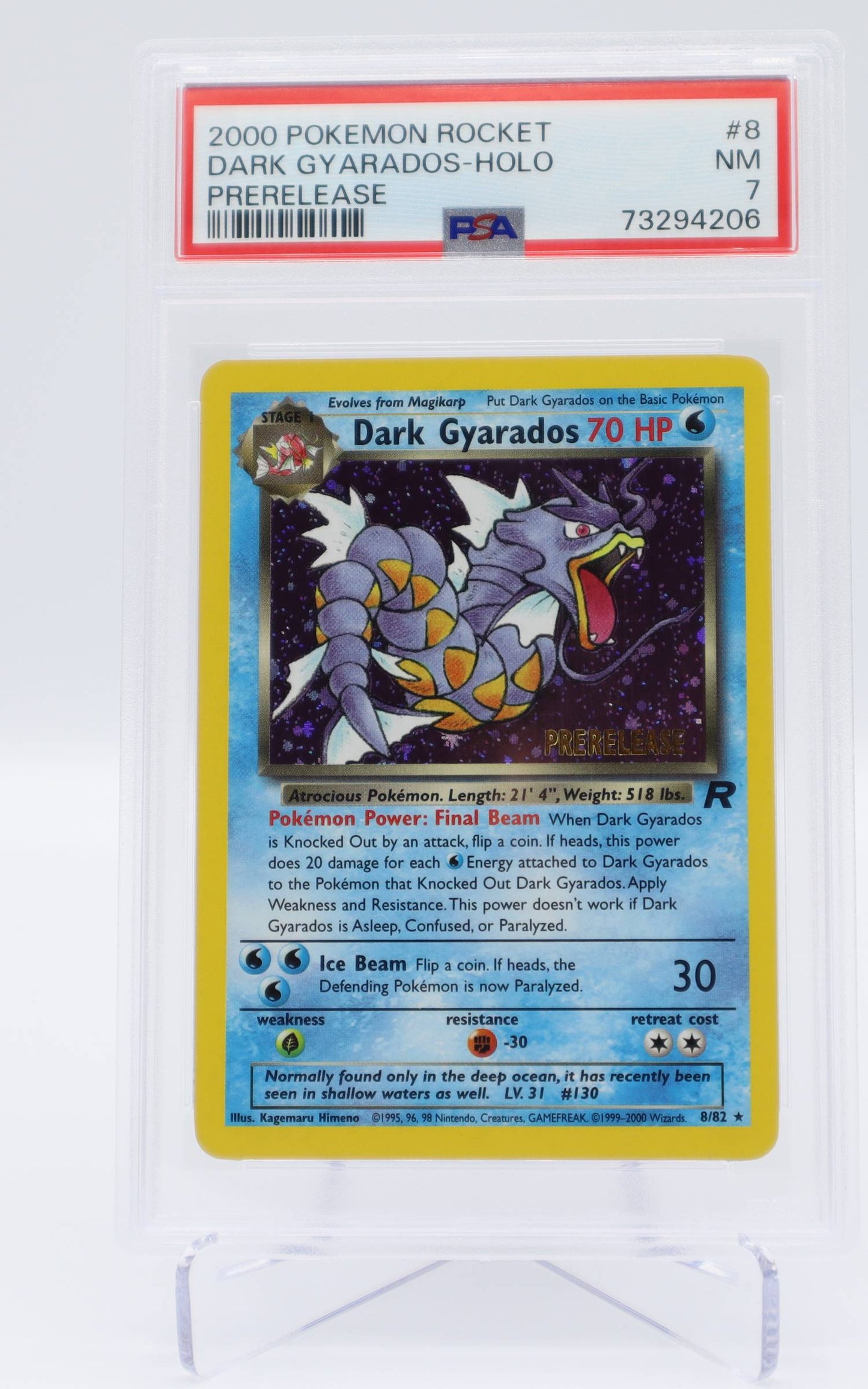 2000 EN Dark Gyarados - Pre release stamp Rocket PSA 7
