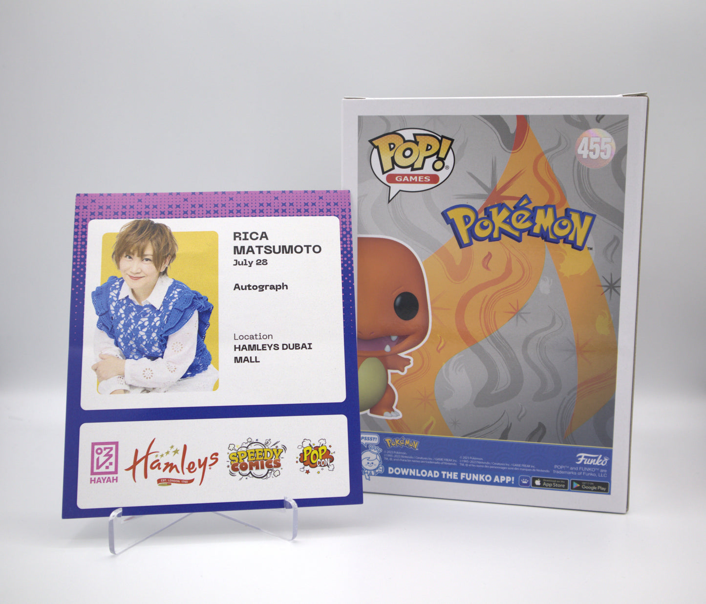 2023 EN Charmander Pokemon Center POP! Signed By Rica Matsumoto, Authentication Certificate