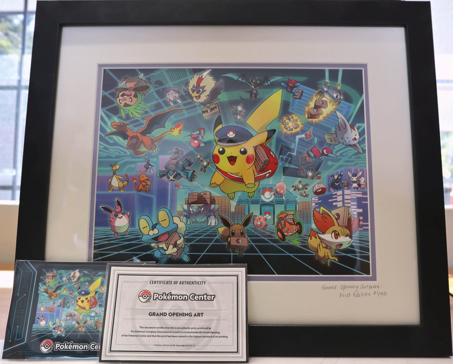 EN 1st Edition Pokemon Center Grand Opening Delivery Pikachu Limited 21/50 w/Certificate Of Authenticity Pokemon Center Art Work