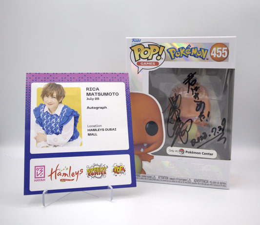 2023 EN Charmander Pokemon Center POP! Signed By Rica Matsumoto, Authentication Certificate